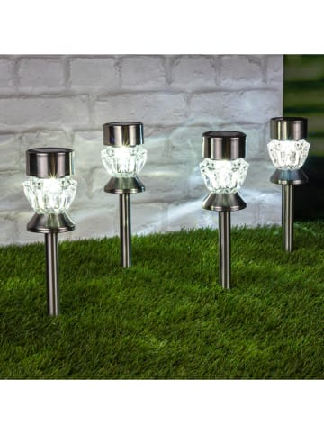 Garden Hero 4er-Set: LED-Solar-Gartenstecker in Silber - (H)36 x Ø 7 cm