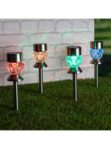 Garden Hero 4er-Set: LED-Solar-Gartenstecker in Silber - (H)36 x Ø 7 cm