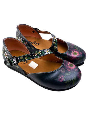 Goby Leder-Ballerinas in Dunkelblau/ Bunt
