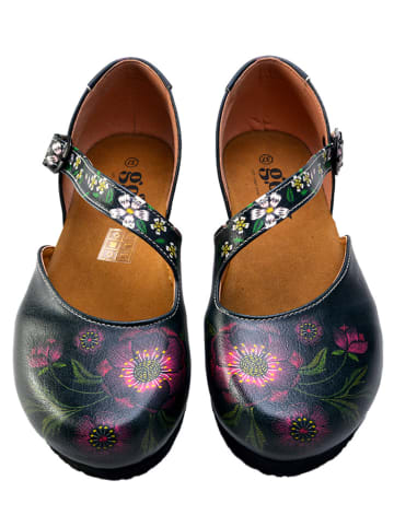 Goby Leder-Ballerinas in Dunkelblau/ Bunt
