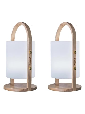 lumisky 2er-Set: LED-Außenleuchten "Woody" in Hellbraun/ Weiß - (H)37 x Ø 19 cm