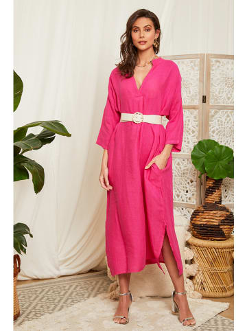 Lin Passion Lniana sukienka w kolorze różowym