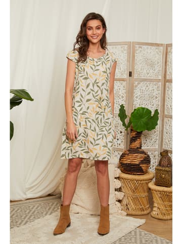 Lin Passion Leinen-Kleid in Khaki/ Creme