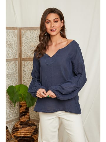 Lin Passion Leinen-Bluse in Dunkelblau
