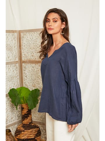 Lin Passion Leinen-Bluse in Dunkelblau