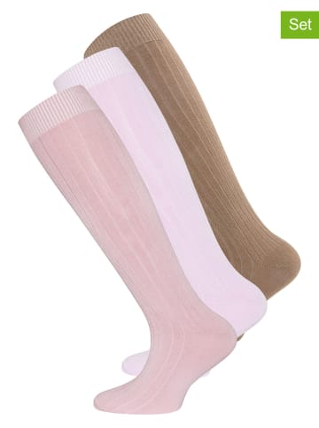 ewers 3-delige set: kniesokken beige/lichtroze