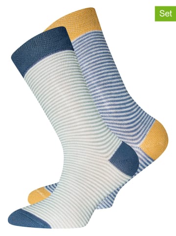 Ewers 2-delige set: sokken geel/donkerblauw/grijs