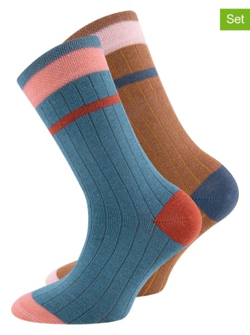Ewers 2-delige set: sokken donkerblauw/lichtbruin