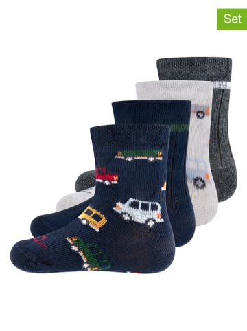ewers 4er-Set: Babysocken in Dunkelblau/ Grau