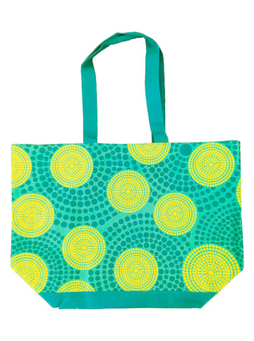 Le Comptoir de la Plage Strandtas "Sac" turquoise/geel - (B)58 x (H)35 x (D)23 cm