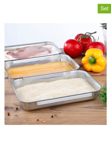 Chefware 3er-Set: Edelstahl-Panierschalen - (L)22 x (B)15 cm