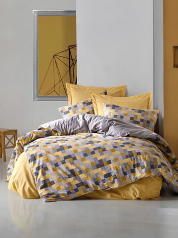 Colorful Cotton Renforcé beddengoedset "Elon" geel/grijs
