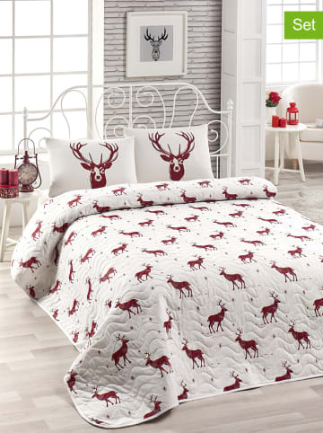 Colorful Cotton 3-delige bedspreiset "Geylik" wit/rood