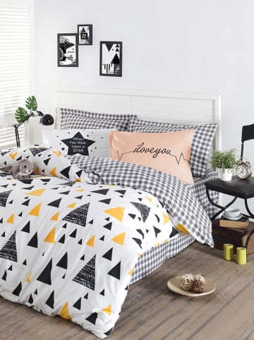 Colorful Cotton Renforcé beddengoedset "Ilove" zwart/geel