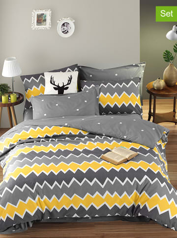 Colorful Cotton Komplet pościeli renforcé "Zigros" w kolorze szaro-żółtym