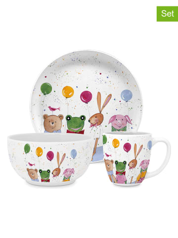 ppd 3tlg. Frühstücksset "Kid Party" in Weiß/ Bunt