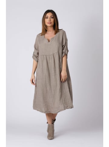 Plus Size Company Linnen jurk "Kate" taupe