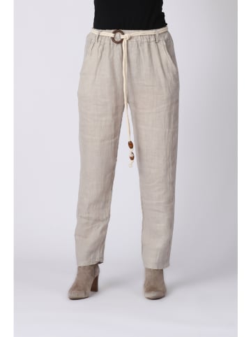 Plus Size Company Linnen broek "Kaylen" - tapered fit - beige