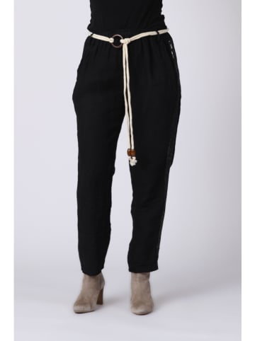 Plus Size Company Linnen broek "Kaylen" - tapered fit - zwart