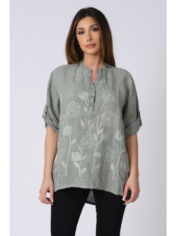 Plus Size Company Lniana bluzka "Kenza" w kolorze khaki