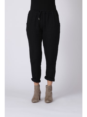 Plus Size Company Linnen broek "Kristen" - tapered fit - zwart