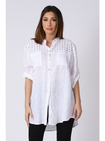 Plus Size Company Lniana bluzka "Lila" w kolorze białym