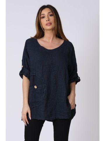 Plus Size Company Linnen blouse "Lilyane" donkerblauw