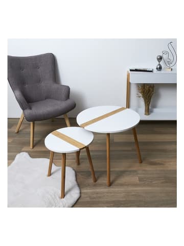 THE HOME DECO FACTORY Bijzettafel wit/lichtbruin - (H)60 x Ø 48 cm