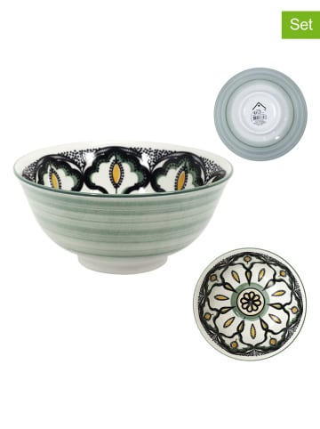 every ware 12-delige set: kommen "Mandala" wit/groen/zwart - Ã˜ 15 cm
