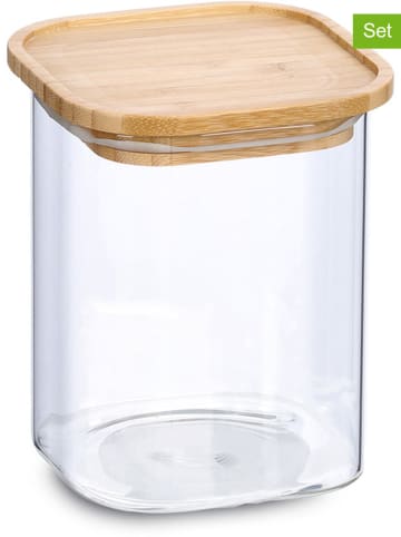 Zeller 3-delige set: voorraadglazen transparant/bamboekleurig - 900 ml