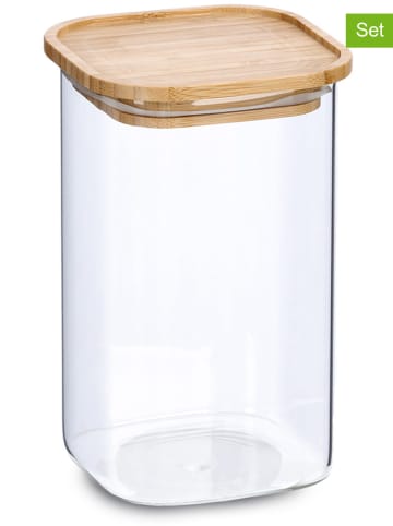 Zeller 2-delige set: voorraadglazen transparant/bamboekleurig - 1,3 l