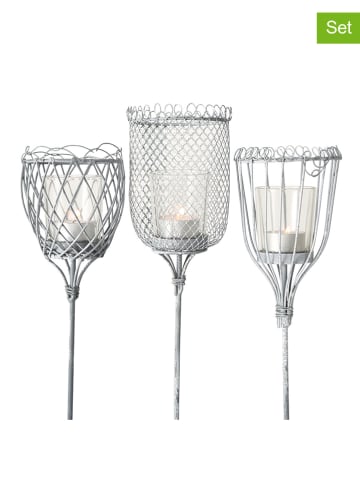 Boltze 3-delige set: windlichten "Novelle" grijs - (H)86 x Ø 9,5 cm