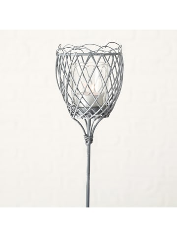 Boltze 3-delige set: windlichten "Novelle" grijs - (H)86 x Ø 9,5 cm