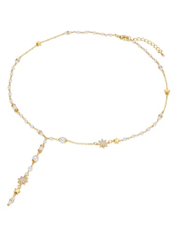 Perldesse Vergold. Halskette mit Schmuckelementen - (L)45 cm