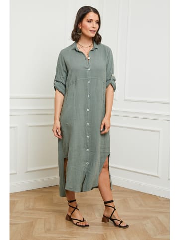 Curvy Lady Leinen-Kleid in Khaki
