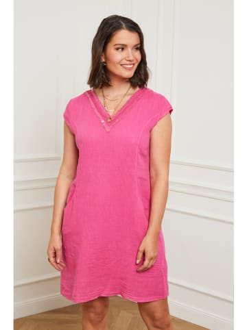 Curvy Lady Lniana sukienka w kolorze różowym