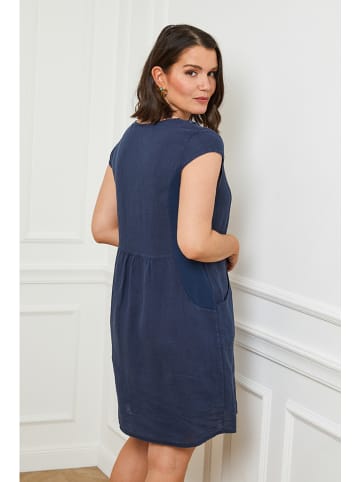 Curvy Lady Linnen jurk donkerblauw