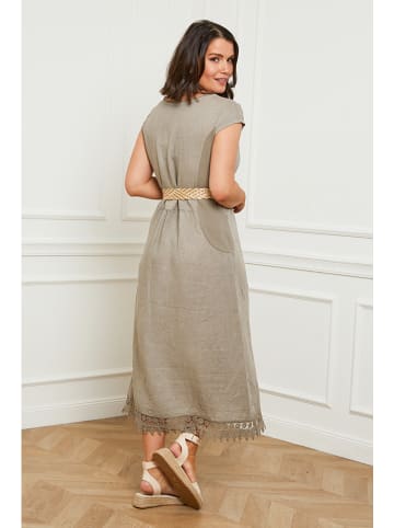 Curvy Lady Leinen-Kleid in Taupe