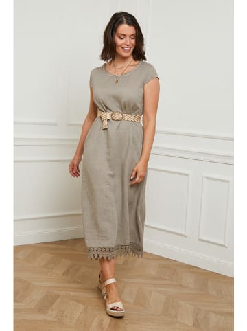Curvy Lady Leinen-Kleid in Taupe