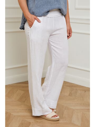 Curvy Lady Lniane spodnie "Valencia" w kolorze białym