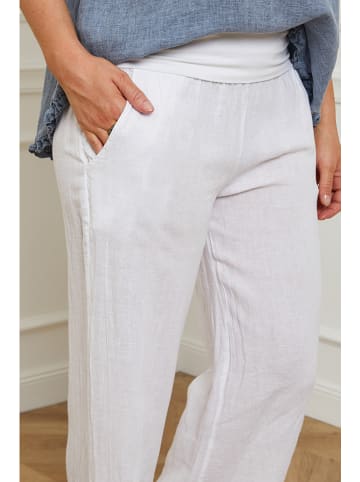 Curvy Lady Lniane spodnie "Valencia" w kolorze białym