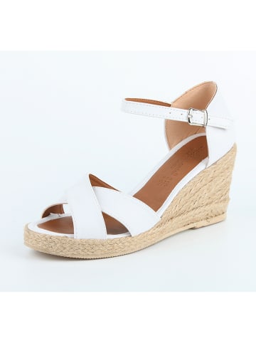 London & London Sandały w kolorze biało-beżowym na koturnie