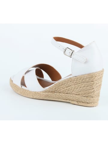 London & London Sandały w kolorze biało-beżowym na koturnie