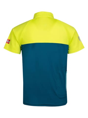 Trollkids Koszulka kolarska "Trondheim" w kolorze niebiesko-żółtym