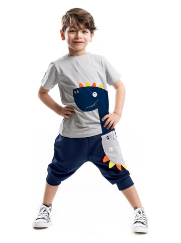 Deno Kids 2tlg. Outfit "Dino Lui" in Grau/ Dunkelblau