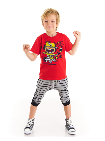 Denokids 2-delige outfit "Quiet" rood/grijs