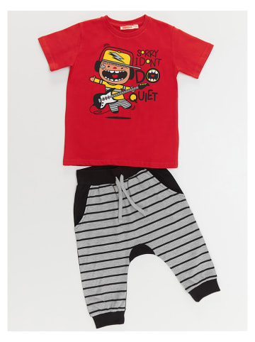 Denokids 2-delige outfit "Quiet" rood/grijs