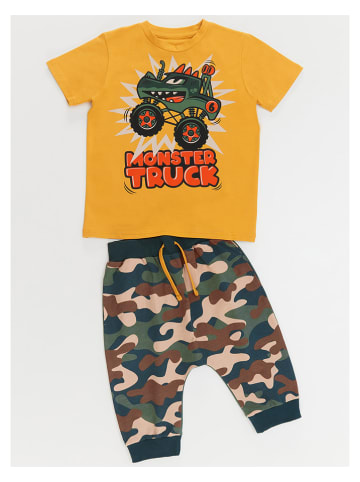 Denokids 2-delige outfit "Monster Truck" geel/bruin
