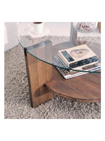 Evila Couchtisch "Mondo" in Walnuss - (H)40 x Ø 75 cm