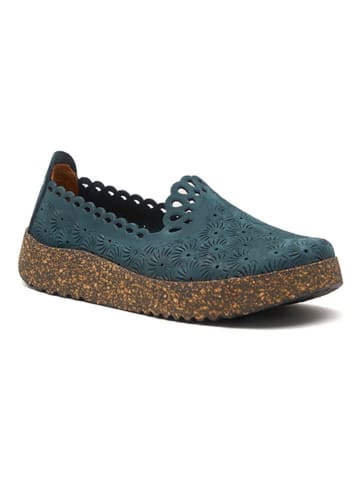 Comfortfusse Leder-Slipper in Dunkelblau